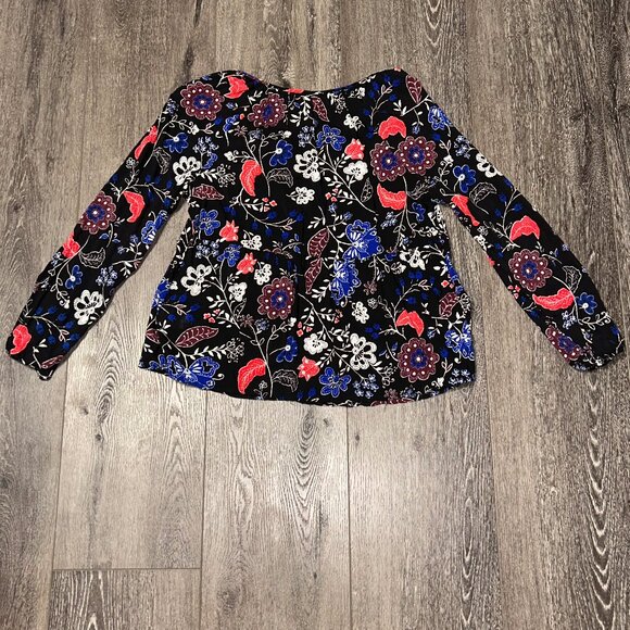 Old Navy Women’s Medium Black Floral V-Neck Long Sleeve Blouse Top Colorful - Picture 6 of 6